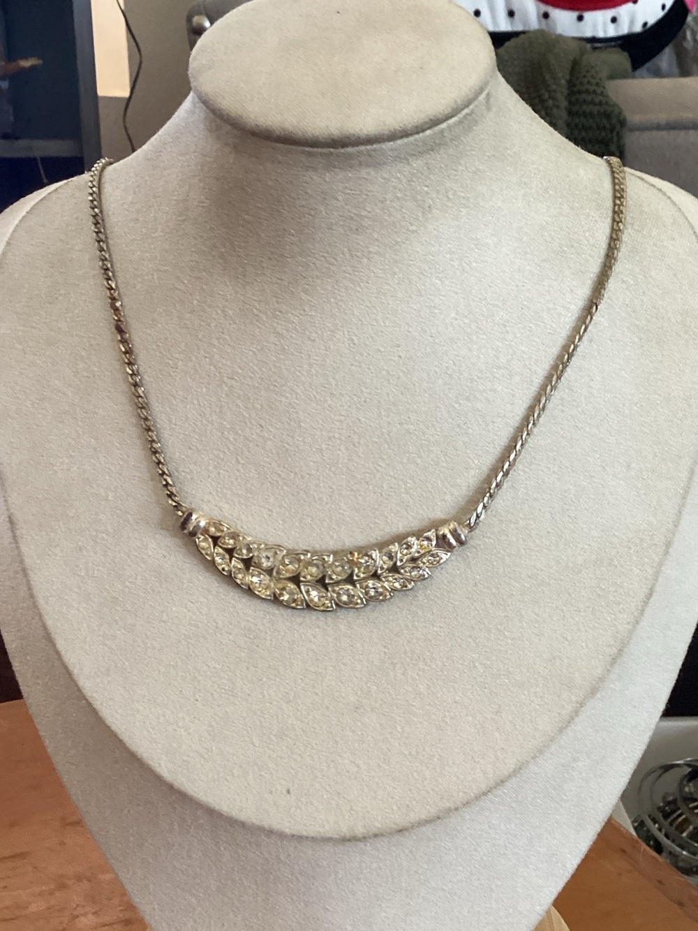 & Other Stories Vintage Gold Crystal Leaf Necklace